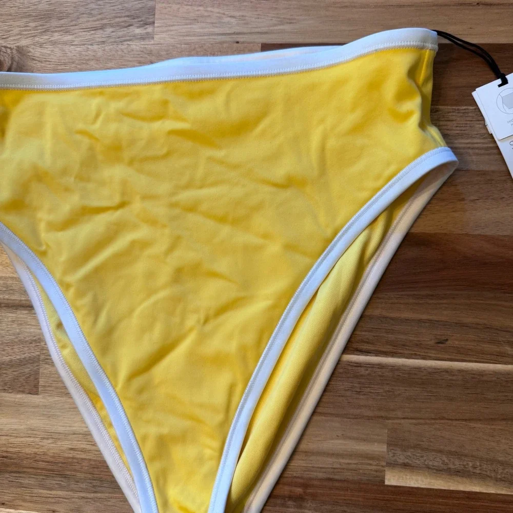 Shade & Shore Yellow High Waist High Leg Cheeky Bikini Bottom Medium NWT‎